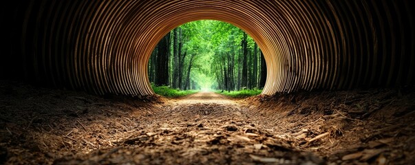 Poster - Mystical nature concept. A captivating view of a forest through a tunnel, evoking tranquility and nature's beauty.