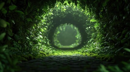 Poster - Mystical lush idea. A serene forest path surrounded by lush green foliage and vibrant plant life.