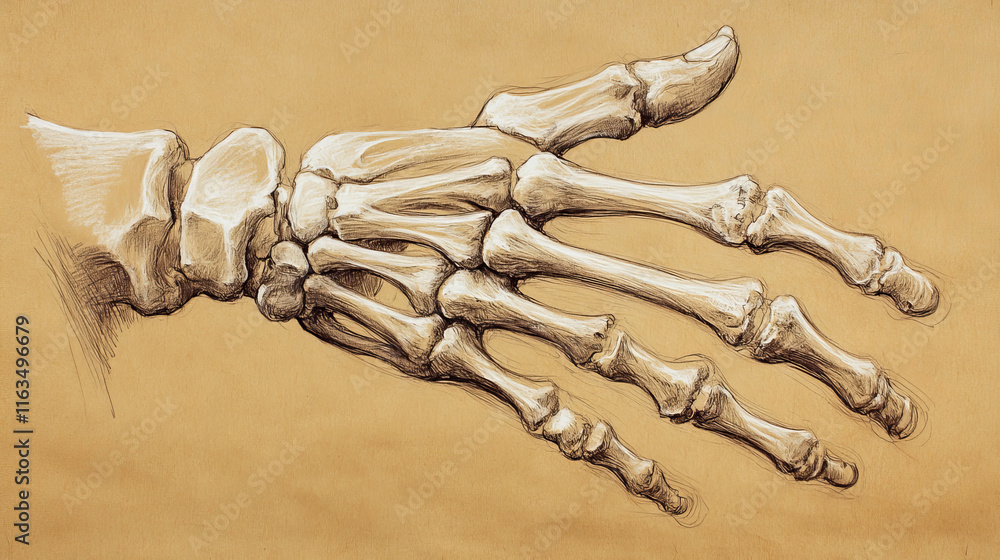Hand and wrist bones vector sketch of human anatomy and medicine design ...