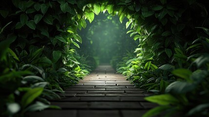Poster - Mystical lush idea. A serene pathway surrounded by lush greenery leading into a magical forest.