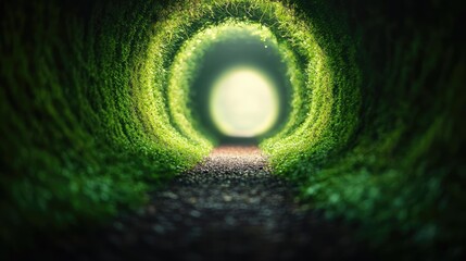 Poster - Mystical lush idea. A serene path through a lush green tunnel, inviting exploration and tranquility.