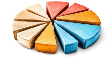 Leinwandbilder - Colorful Wooden Pie Chart Sections Data Visualization Business Graph Statistics Marketing Concept
