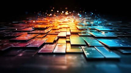 Fototapete - Blur Background of Abstract Digital Technology Background Glowing Colorful Circuit Boards and Data Stream