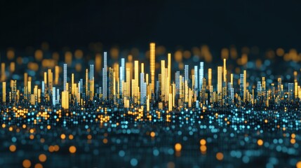 Leinwandbilder - Abstract Digital Cityscape Illuminated Towers and Data Points Futuristic Technology on Blur Background