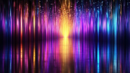 Poster - Blur Background of Abstract Neon Light Streaks Reflecting on Water Vibrant Purple Blue and Gold Glowing Lines Digital