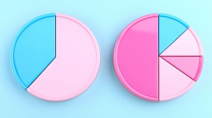 Aufkleber - Pastel Pink and Blue Pie Charts Data Visualization Infographics Business Graphs 3D Render