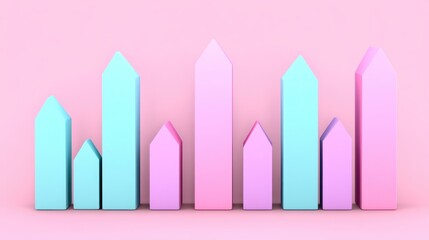 Aufkleber - Pastel Pink and Blue Arrow Chart Abstract Growth Minimalist Data Visualization 3D Render