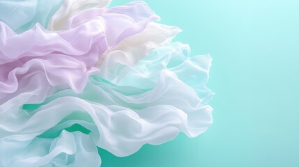 Poster - Pastel Colored Flowing Silk Fabric Draped on Aqua Background