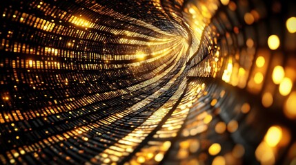 Aufkleber - Blur Background of Glowing Golden Tunnel Abstract Data Stream Digital Background Futuristic Technology Concept