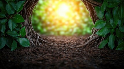 Poster - Mystical nature concept. A beautiful natural archway formed by vines and leaves, inviting the light of nature.