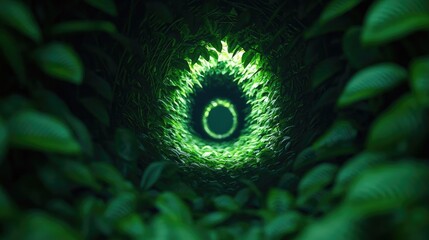 Poster - Mystical tropical concept. Vibrant green leaves form a mesmerizing tunnel of nature's beauty and tranquility.