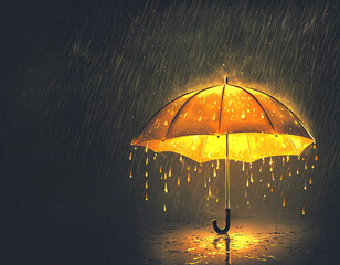 Sticker - Golden Umbrella in Rain