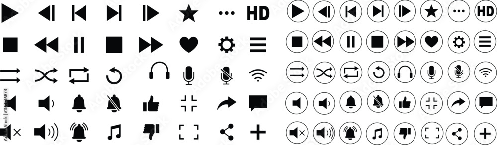 Media player icon set. Multimedia music audio control Media player ...