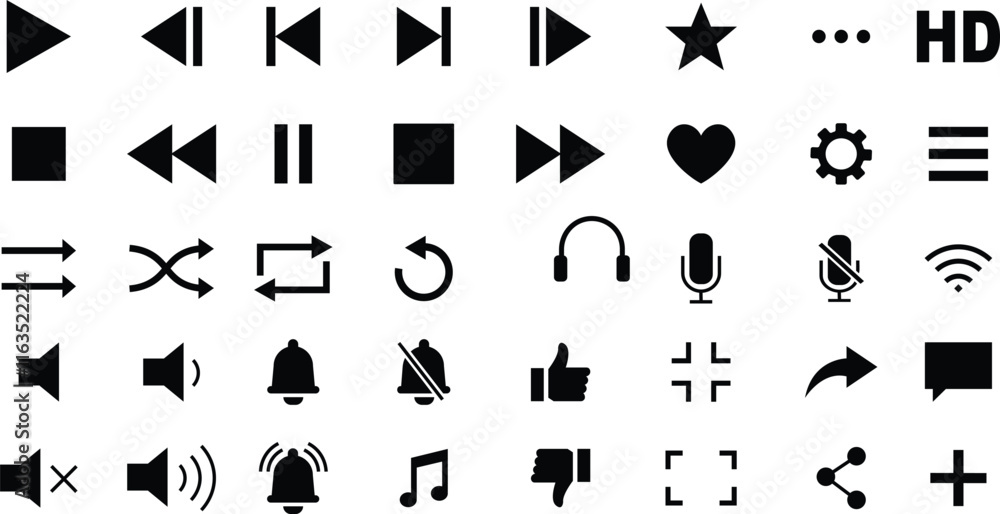 Media player icon set. Multimedia music audio control Media player ...