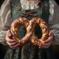 Bavarian Pretzel is in the hands of a girl