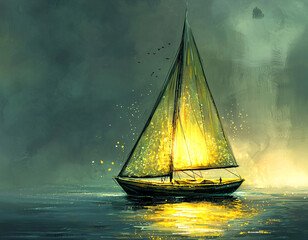 Wall Mural - Magical Sailboat at Dusk