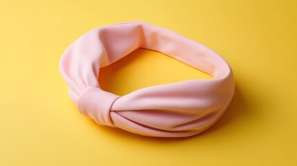 Wall Mural - Pink fabric headband on yellow background.