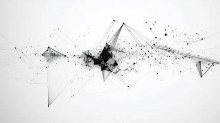 Abstract network graphic design with interconnected points and lines forming complex shapes.