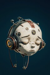 Poster - A wistful robotic head with headphones. AI.