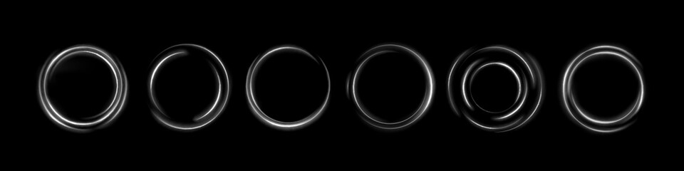 Wall Mural - neon ring set - glowing white circular frames with varying lined patterns. luminous geometric shapes