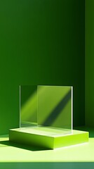 Wall Mural - a translucent podium with clean edges and an empty display space, set against a bright green backgro