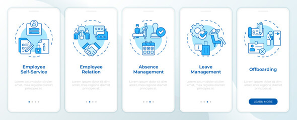 Wall Mural - operational hr blue onboarding mobile app screen. human resource. walkthrough 5 steps editable graph