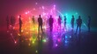 © achmad - Diverse group of people connected by a network of glowing lines in a vibrant, colorful, illuminated space.