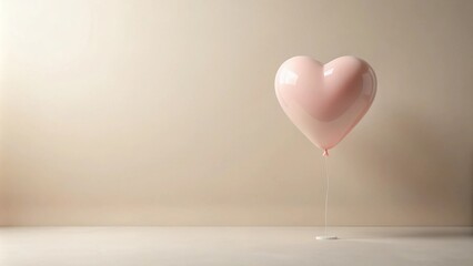 Poster - A single pale pink heart-shaped balloon floats elegantly on a minimalist background, symbolizing affection and gentle celebration