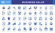© Dewi - Business Value theme icon set visually represents the core principles of creating, delivering, and measuring value in a business context. Designed with a sleek and professional aesthetic.