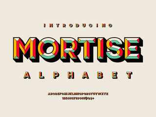 Wall Mural - colorful chisel style alphabet design with uppercase, numbers and symbols