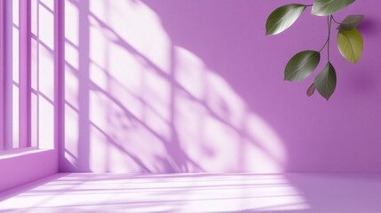 Aufkleber - Sunlight streams through a window into a pastel pink room with plants.