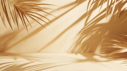 Aufkleber - Minimalist beige background with palm leaf shadows, ideal for product display or branding.