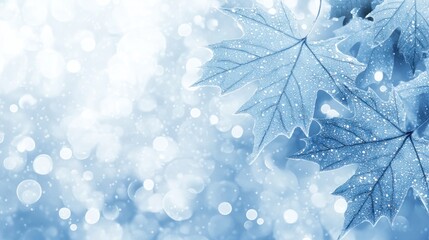 Aufkleber - Frost-covered maple leaves on a bokeh background.