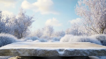 Aufkleber - Snowy winter landscape with stone platform.