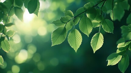 Poster - Sunlight filtering through lush green leaves in a forest.
