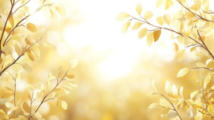 Aufkleber - Golden autumn leaves frame a bright, sunlit background.