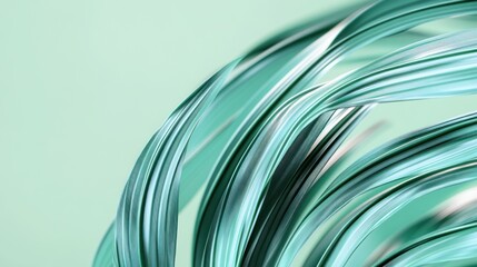 Aufkleber - Abstract teal metallic ribbons swirl on a pastel green background.