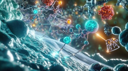 Wall Mural - a vibrant depiction of molecular interactions within a cellular environment.