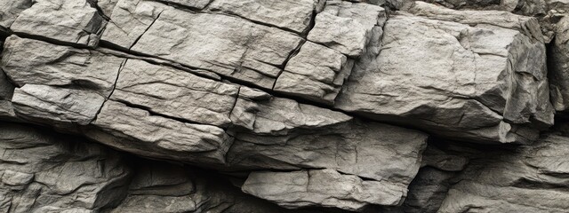 Aufkleber - Close-up of rough, grey, fractured rock surface with deep crevices and textures.