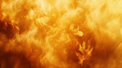 Poster - Abstract fiery orange and yellow smoke with leaf shapes.