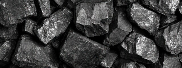 Aufkleber - Close-up of dark grey stones, rough texture, monochrome.