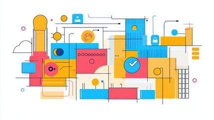 Abstract Colorful Network System Data Processing and Technology Design Illustration