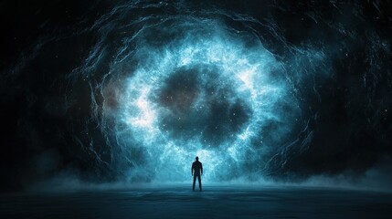 futuristic time travel portal, vibrant energy patterns, cosmic starry sky, imaginative design, endle