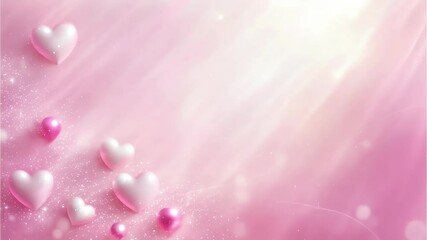 Wall Mural - pink and white hearts floating on abstract background seamless loop 4k video. romantic valentine's d
