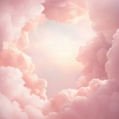 Aufkleber - Soft pink clouds form dreamy, ethereal sky with glowing light at center