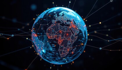 Wall Mural - global network connections visualized as a digital earth, showcasing intricate data streams and inte