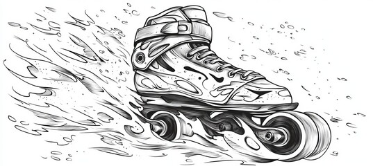 Wall Mural - Vector style coloring page featuring a single roller skate outline on a white background