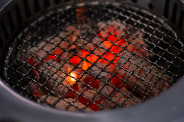 Charcoal fire burning stove for grilled meat cooking Japanese yakiniku restaurant