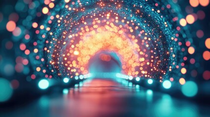 Sticker - Mystical ecosystem concept. A colorful, illuminated tunnel with vibrant lights creating a mesmerizing effect.