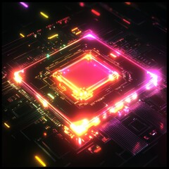 Wall Mural - glowing central processing unit on circuit board.